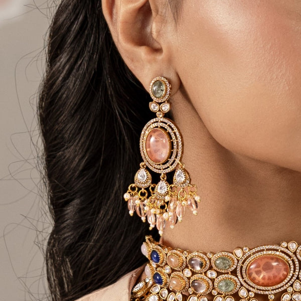 MDN919- Multi Colour Gold Plated Faux Polki Necklace Set