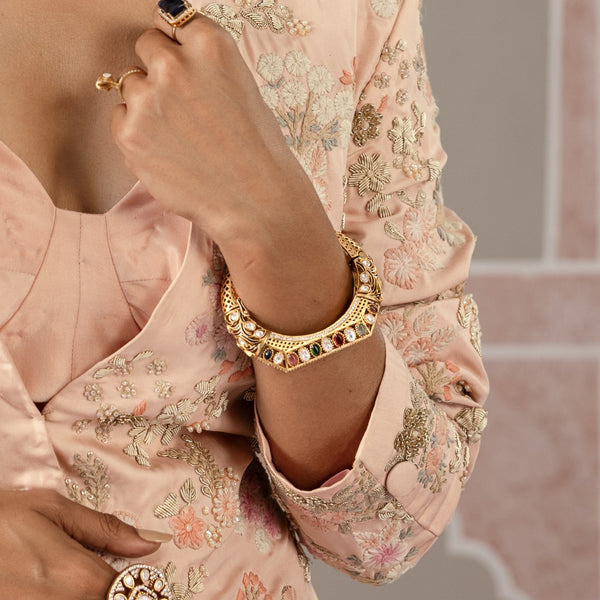 MDB963- Multi Colour Gold Plated Faux Polki Bangle