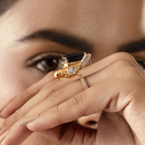 MDR990- Gold and White Colour Gold Plated Faux Polki Ring