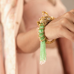 MDB960- Green Colour Gold Plated Peacock Style Faux Polki Bangle