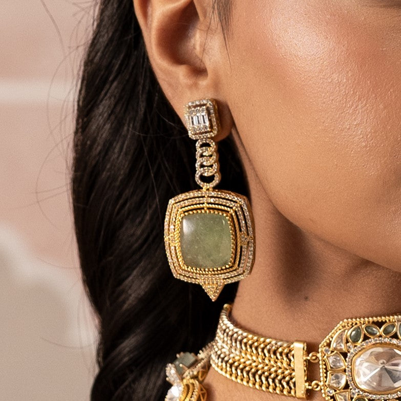 MDN949- Mint and White Colour Gold Plated Faux Polki Pendant Set