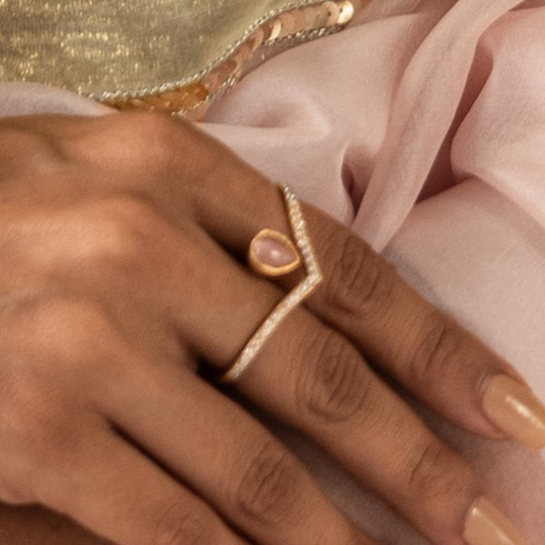 MDR799- Pink and White Colour Gold Plated Faux Polki Ring