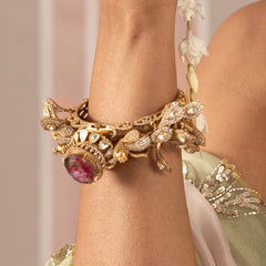 MDB962- Ruby Color Gold Plated Faux Polki Bangle