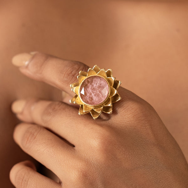 MDR800- Pink Colour Gold Plated Faux Polki Ring