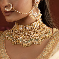 MDN947- White Colour Gold Plated Jadau Kundan Heritage Bridal Necklace Set