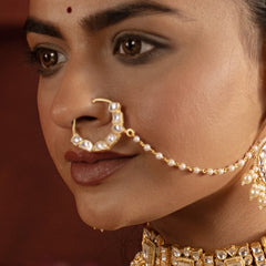 MDNA464- White Colour Gold Plated Jadau Kundan Nose Ring