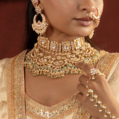 MDN947- White Colour Gold Plated Jadau Kundan Heritage Bridal Necklace Set