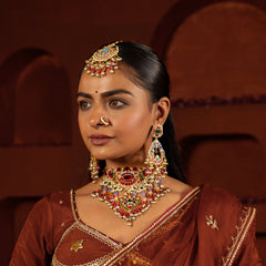MDN946- Multi Colour Gold Plated Jadau Kundan Bridal Choker Set with Tika