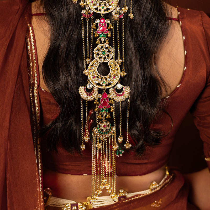 MDBR966- Multi Colour Gold Plated Jadau Kundan Braid