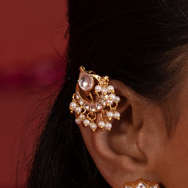 MDE915- White Colour Gold Plated Jadau Kundan Earcuffs
