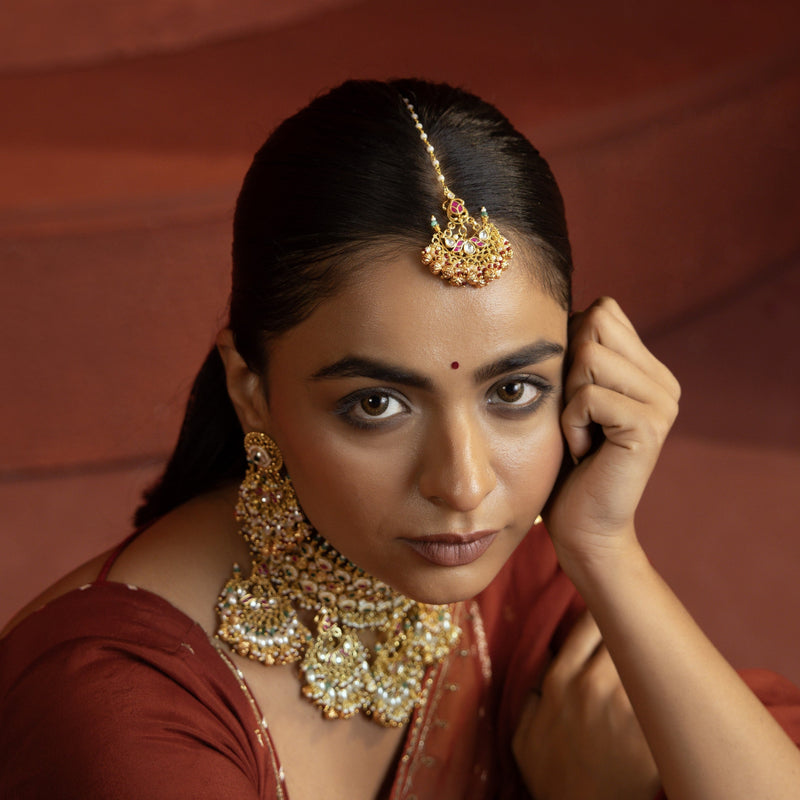 MDN913- Multi Colour Gold Plated Jadau Kundan Bridal Choker Set