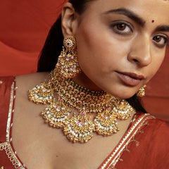 MDN913- Multi Colour Gold Plated Jadau Kundan Bridal Choker Set