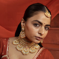 MDN913- Multi Colour Gold Plated Jadau Kundan Bridal Choker Set