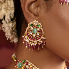 MDN945- Multi Colour Gold Plated Jadau Kundan Bridal Necklace Set