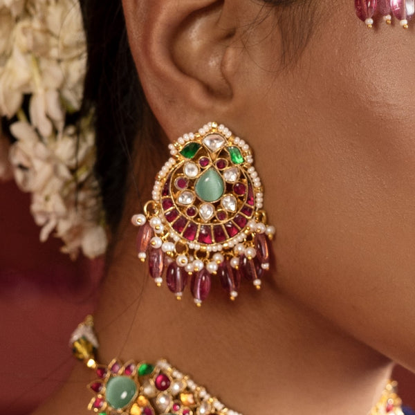 MDN945- Multi Colour Gold Plated Jadau Kundan Bridal Necklace Set
