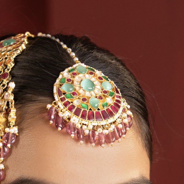 MDN945- Multi Colour Gold Plated Jadau Kundan Bridal Necklace Set