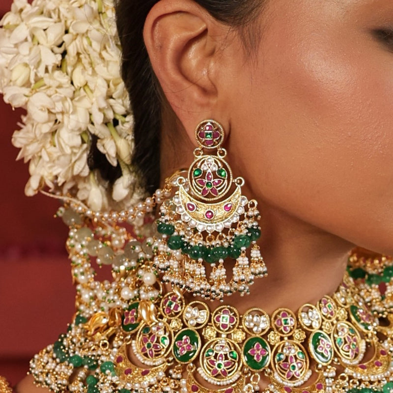 MDN921- Multi Colour Gold Plated Jadau Kundan Heritage Bridal Necklace Set