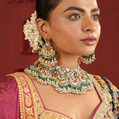 MDN921- Multi Colour Gold Plated Jadau Kundan Heritage Bridal Necklace Set