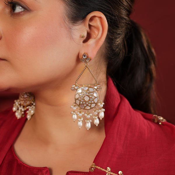 MDE983- White Colour Gold Plated Mother of Pearl Earrings