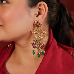 MDE982- Pink and Golden Colour Gold Plated Jadau Kundan Thappa Dangler Earrings