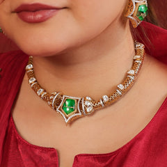 MDN927- Green and White Colour Gold Plated Faux Polki Choker Set