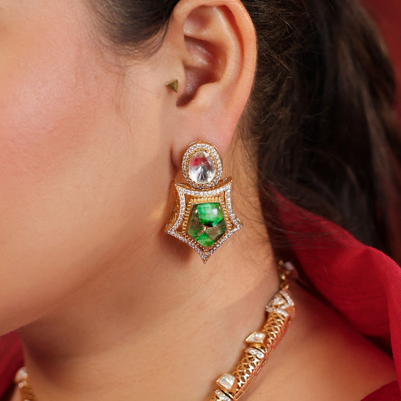 MDN927- Green and White Colour Gold Plated Faux Polki Choker Set