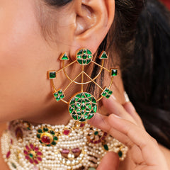 MDE619- Green Colour Gold Plated Jadau Kundan Thappa Dangler Earrings