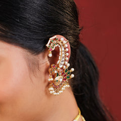 MDE332- Multi Colour Gold Plated Jadau Kundan Earcuffs
