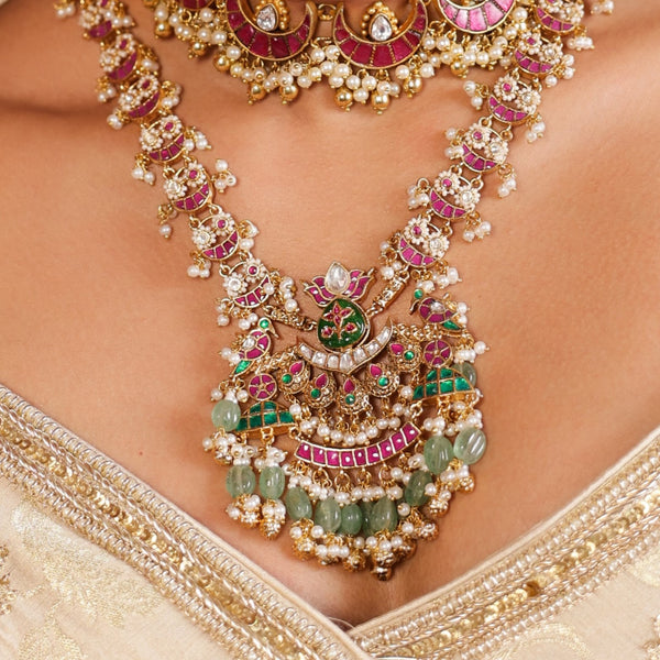 MDN942- Multi Colour Gold Plated Jadau Kundan Heritage Long Necklace Set