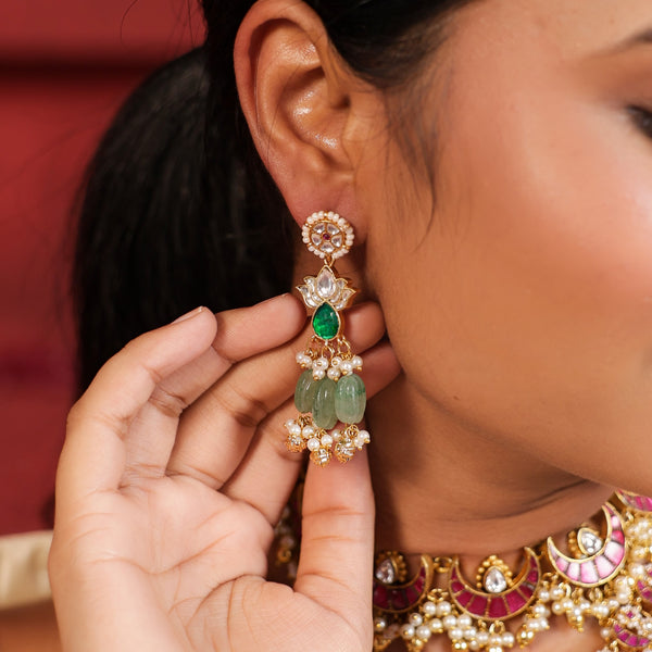 MDN942- Multi Colour Gold Plated Jadau Kundan Heritage Long Necklace Set