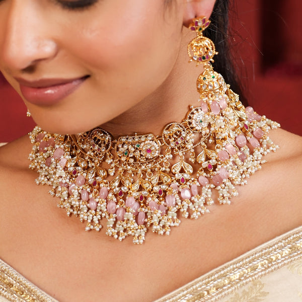 MDN935- Multi Colour Gold Plated Jadau Kundan Necklace Set