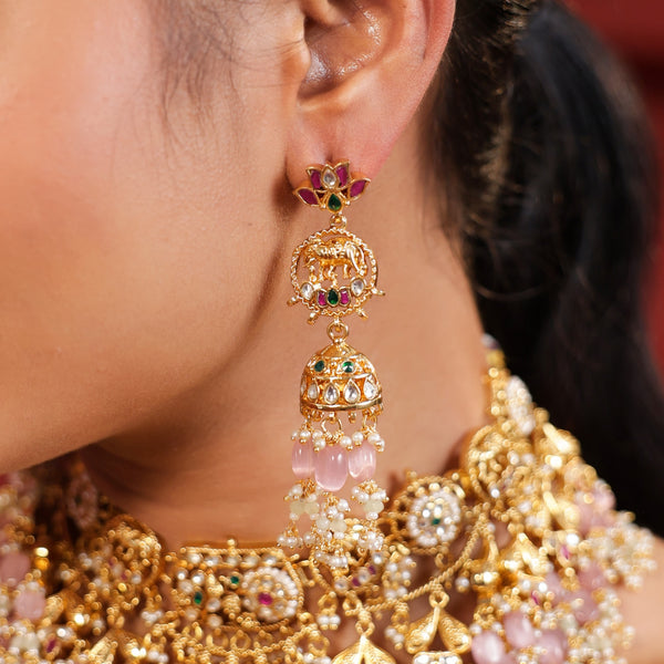 MDN935- Multi Colour Gold Plated Jadau Kundan Necklace Set