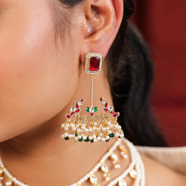 MDE797- White Colour Gold Plated Mother Of Pearl Dangler Earrings