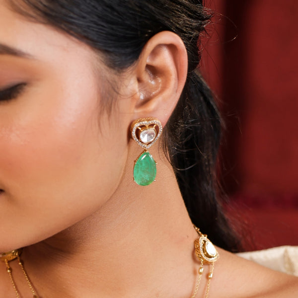 MDN937- White and Mint Colour Gold Plated Faux Polki Pendant Set