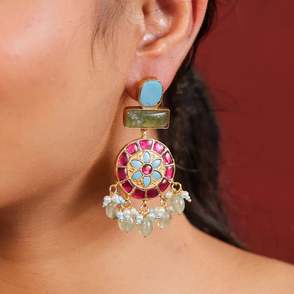 MDE973- White Colour Gold Plated Jadau Kundan Thappa Dangler Earrings
