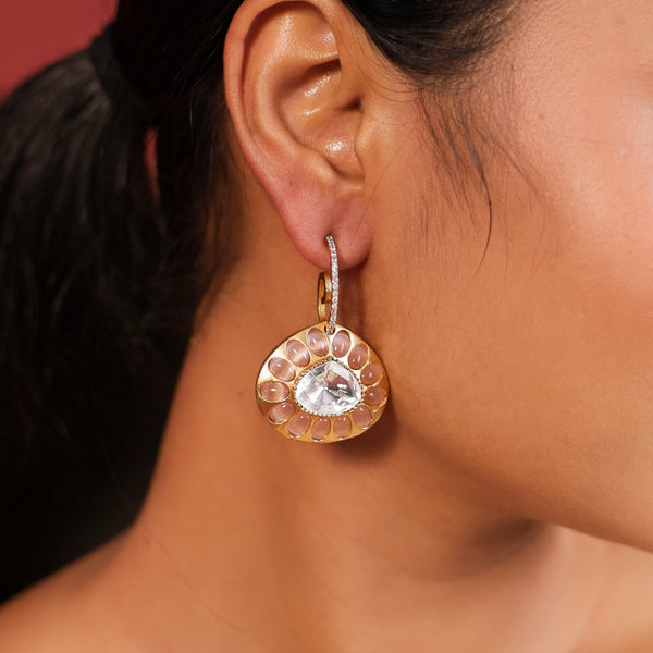 MDE798- Multi Colour Gold Plated Faux Polki Double Sided Dangler Earrings