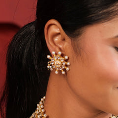 MDN529- White & Green Colour Gold Plated Jadau Kundan Necklace Set