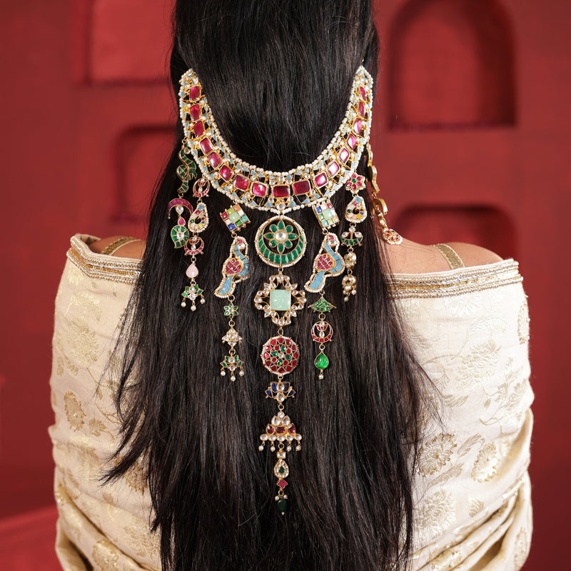 MDH969- Multi Colour Gold Plated Jadau Kundan Braid