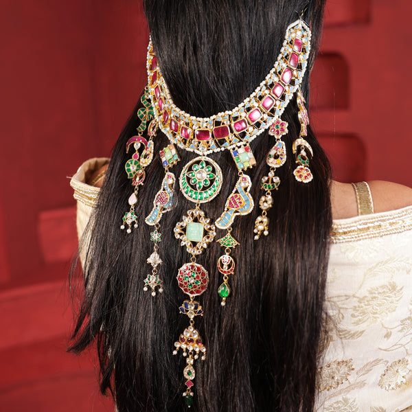 MDH969- Multi Colour Gold Plated Jadau Kundan Braid