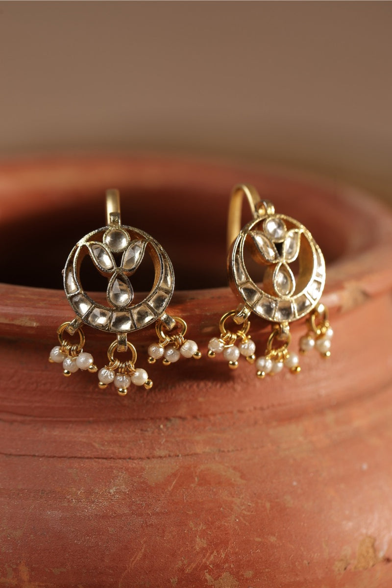 White Colour Gold Plated Jadau Kundan Earcuff (Bugadi)