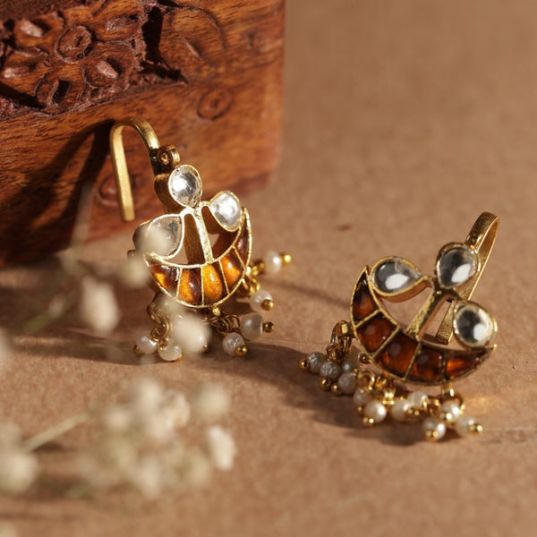 Yellow and White Colour Gold Plated Jadau Kundan Earcuff (Bugadi)