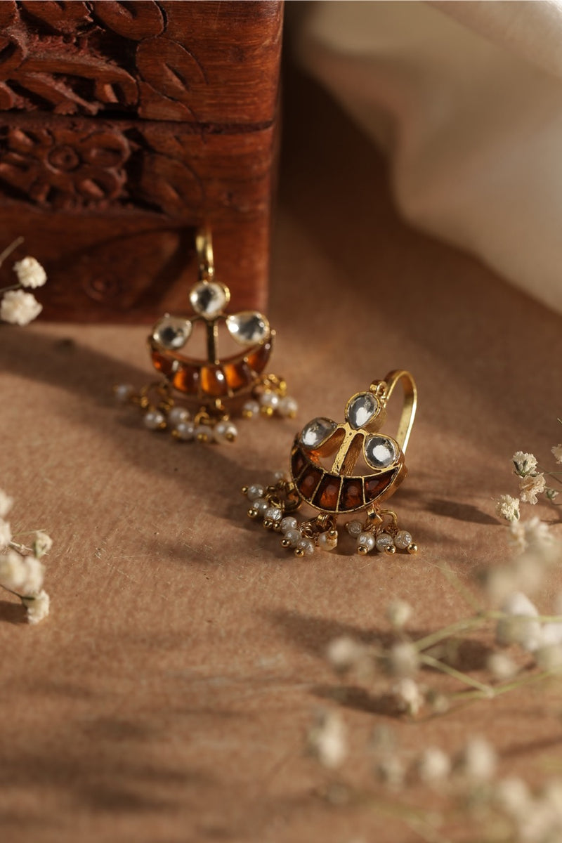 Yellow and White Colour Gold Plated Jadau Kundan Earcuff (Bugadi)