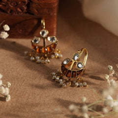 Yellow and White Colour Gold Plated Jadau Kundan Earcuff (Bugadi)