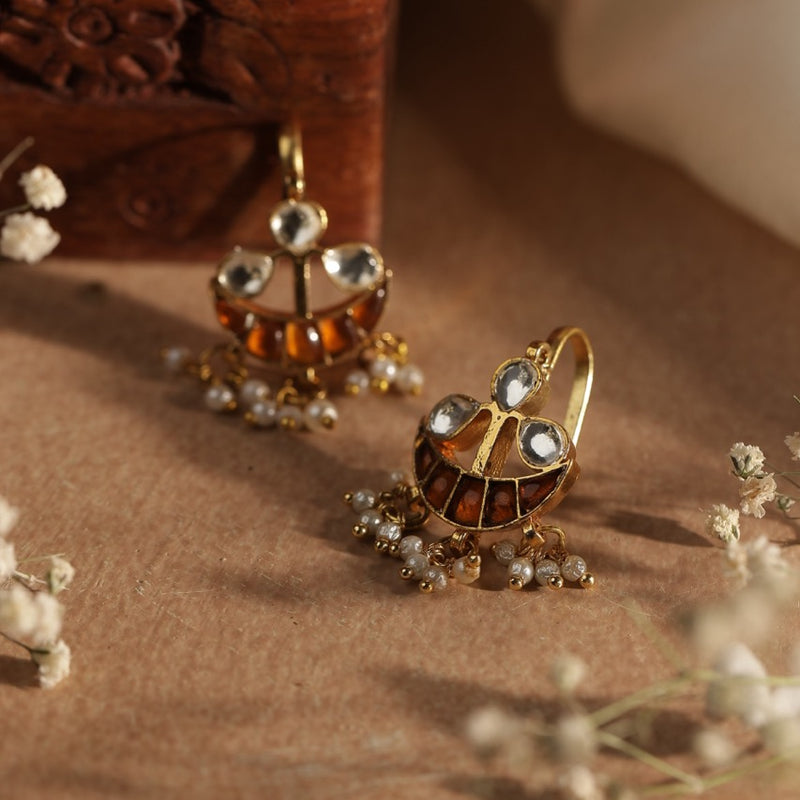 Yellow and White Colour Gold Plated Jadau Kundan Earcuff (Bugadi)