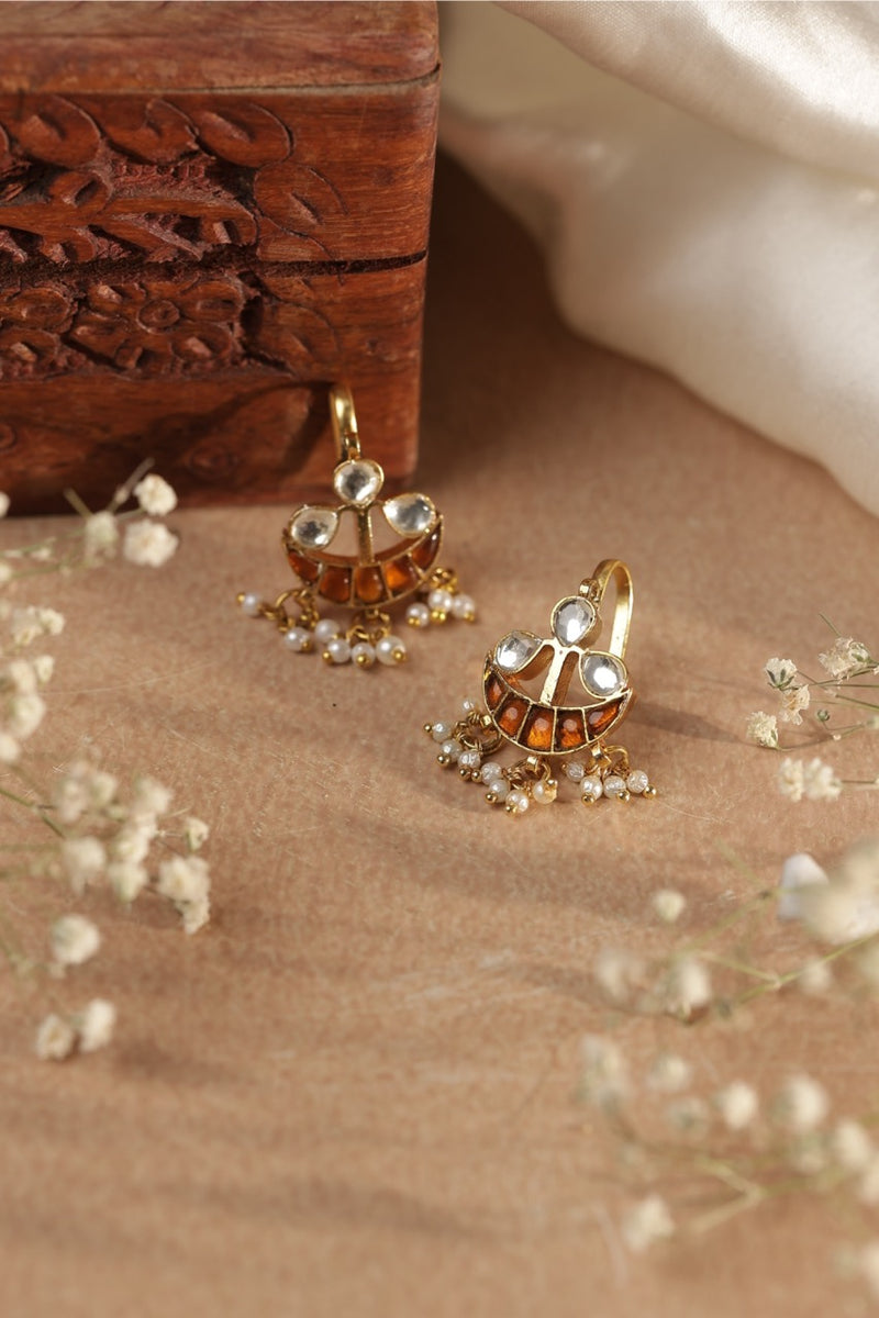 Yellow and White Colour Gold Plated Jadau Kundan Earcuff (Bugadi)