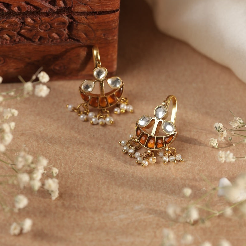 Yellow and White Colour Gold Plated Jadau Kundan Earcuff (Bugadi)