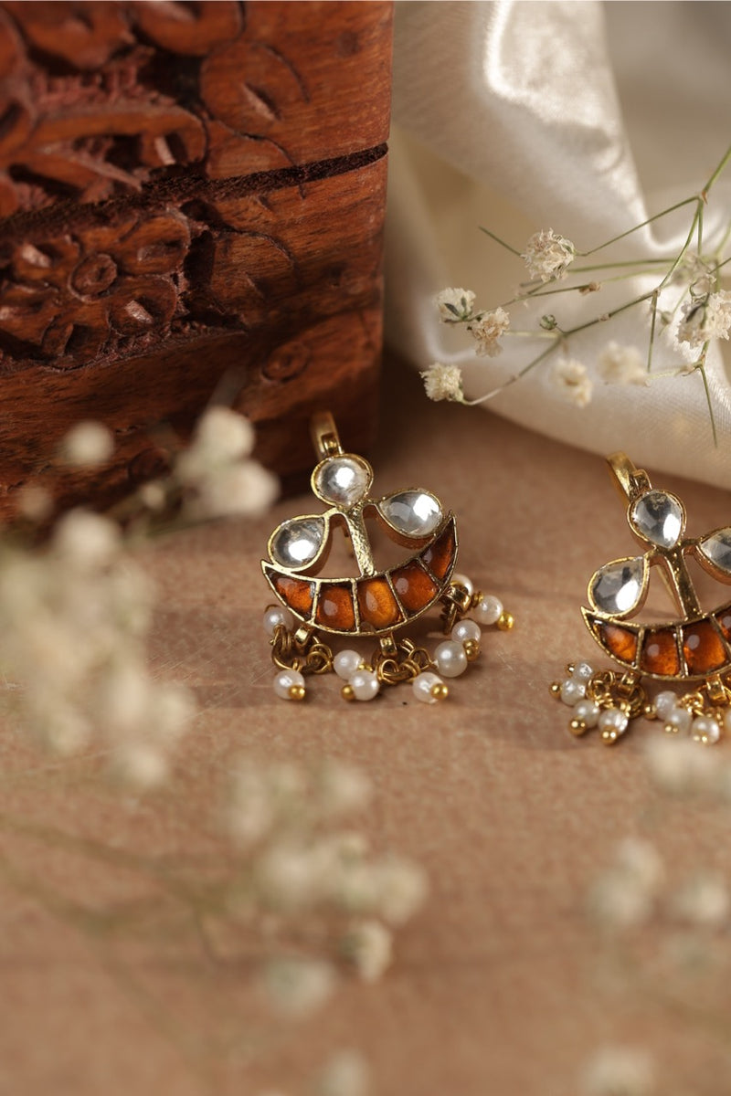 Yellow and White Colour Gold Plated Jadau Kundan Earcuff (Bugadi)