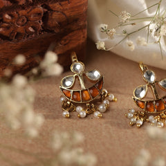 Yellow and White Colour Gold Plated Jadau Kundan Earcuff (Bugadi)