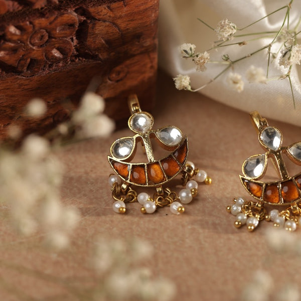 Yellow and White Colour Gold Plated Jadau Kundan Earcuff (Bugadi)