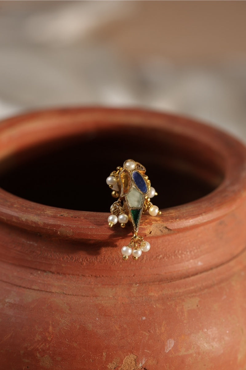 Multi Colour Gold Plated Jadau Kundan Parrot Motif Earcuff (Bugadi)
